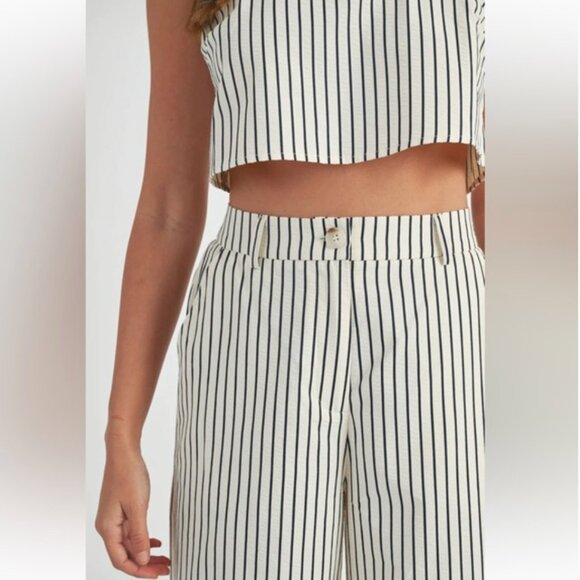MABLE NEW Crop Top & Pant Women's Cream Striped Sleeveless 2 Piece Set - M $198 - Picture 9 of 16